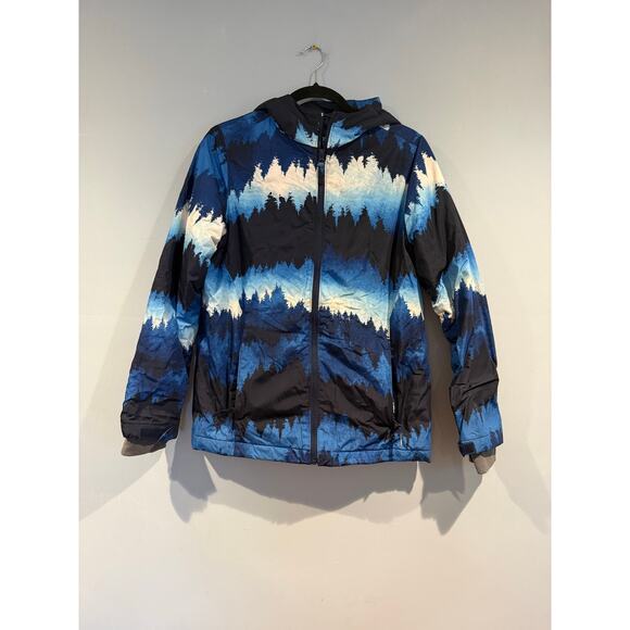 Lands’ End Kids Winter Jacket Blue Forest Print – Size L (14–16) - Picture 1 of 4